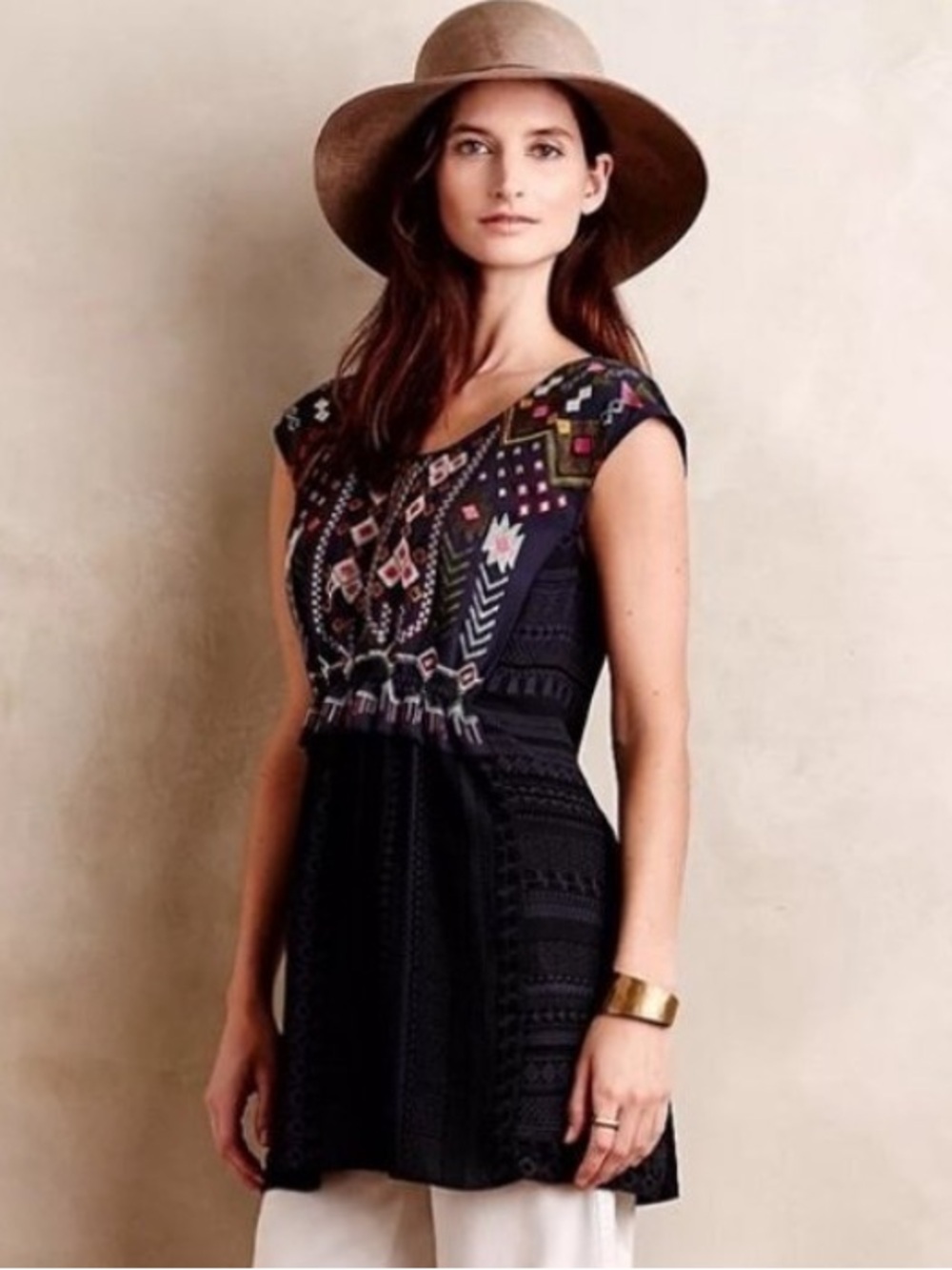 Anthropologie Bohemian Embroidered Tunic One September‎ Size Small Blue Boho Top